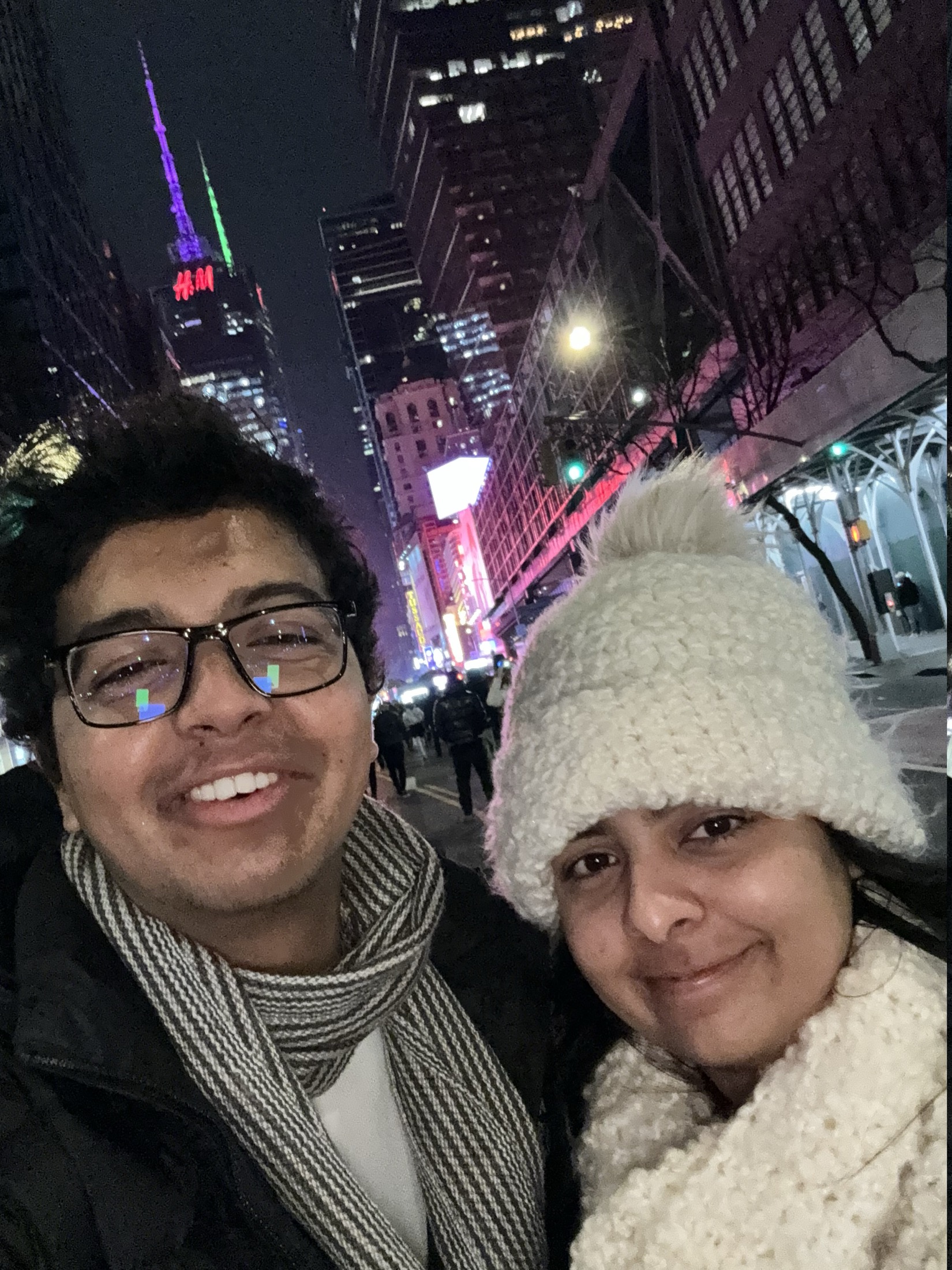 Rasil and his sister Rasika bundled up near Times Square